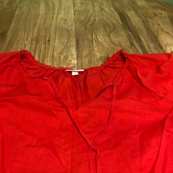 Knox Rose Orange Red Lightweight Cotton Short Sleeve Front Tie Tassels Shirt XXL - Picture 3 of 8